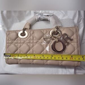 Beige Quilted Mini Tote Bag with Gold Hardware